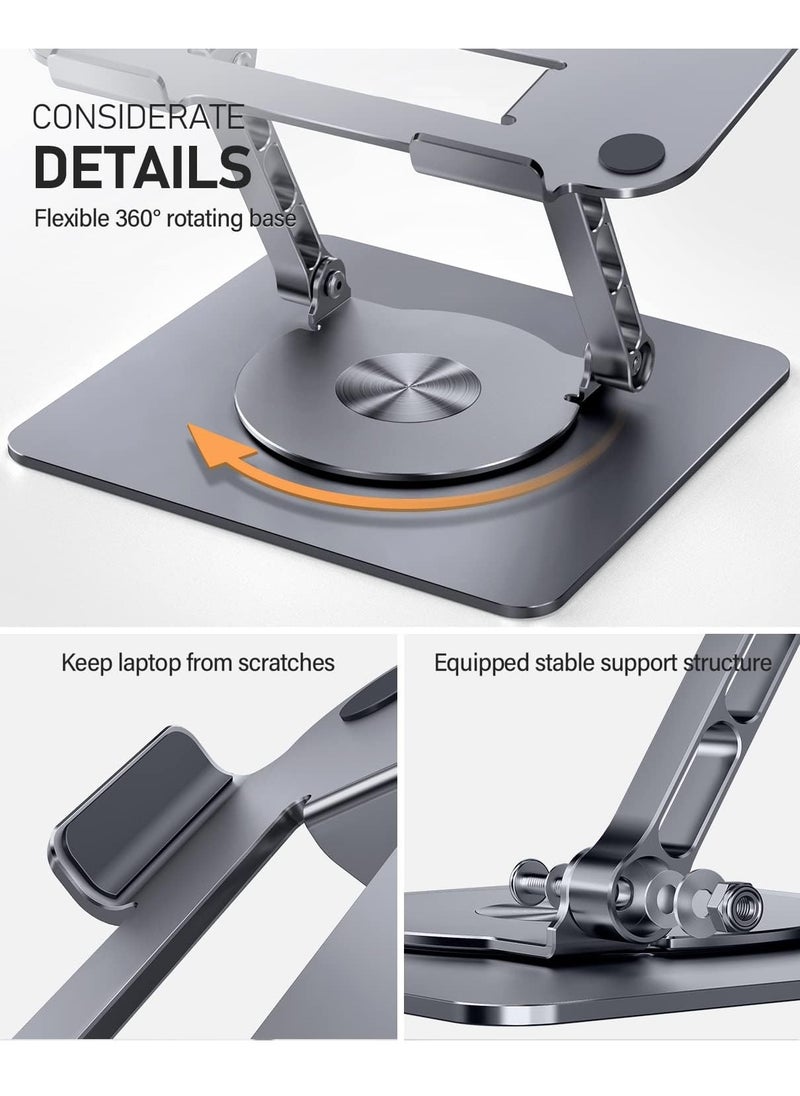 Generic Laptop Stand for Desk, Adjustable Laptop Holder with 360 Degree Rotating Base, Foldable Laptop Stand Holds up to 16 Inch, Grey, Aluminum  - Image 5
