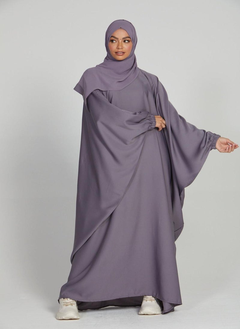 NUKHBAA Elegant Lavender plain abaya wityh belt and Hijab-AB42  - Image 3