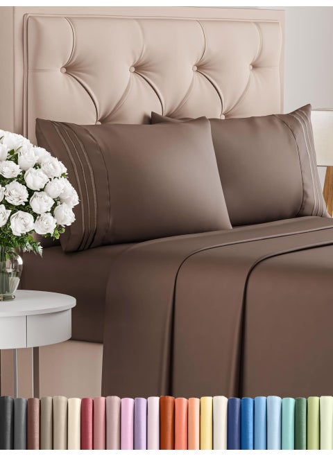 Twin XL 4 Piece Sheet Set  Comfy Breathable  Cooling  Ultra Soft Hotel Luxury Bedding Set w 816 Inch Deep Pockets  1 Flat  1 Fitted Sheet  2 Pillowcases  Wrinkle Free and Easy Care  Brown