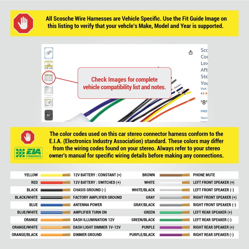 Scosche TA02B Stereo Wiring Harness Compatible with Select 1986-20 Toyota, Lexus, Scion and Subaru Vehicles - Aftermarket Radio Wire Harness for Car Stereo . Check Vehicle List Below for Your Model - Image 2