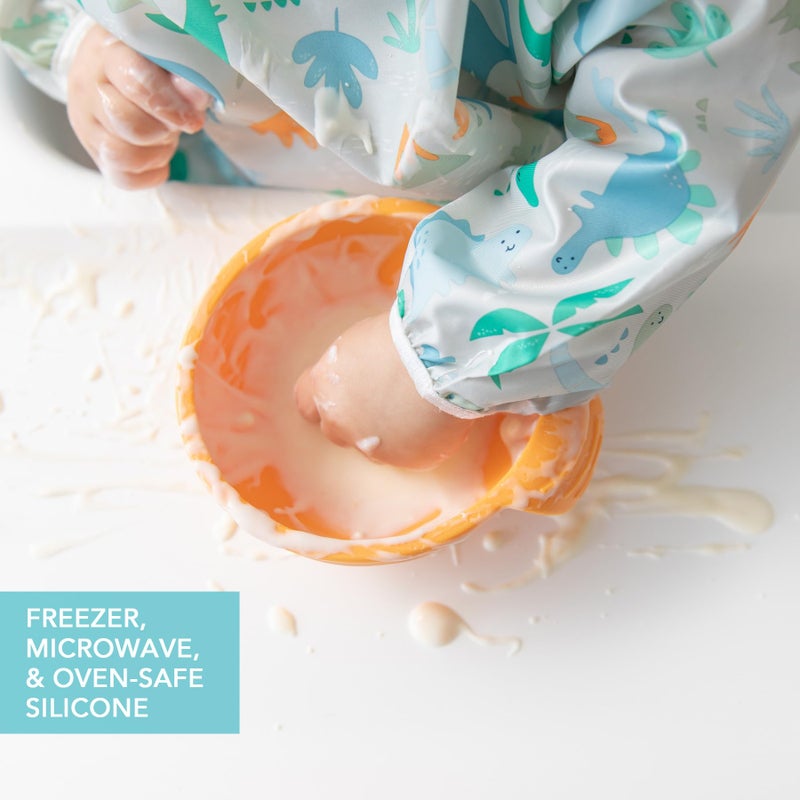 Bumkins Baby Bowl, Silicone Feeding Set with Suction for Baby and Toddler, Includes Spoon and Lid, First Feeding Set, Training Essentials for Baby Led Weaning for Babies 4 Months Up, Tangerine - Image 4