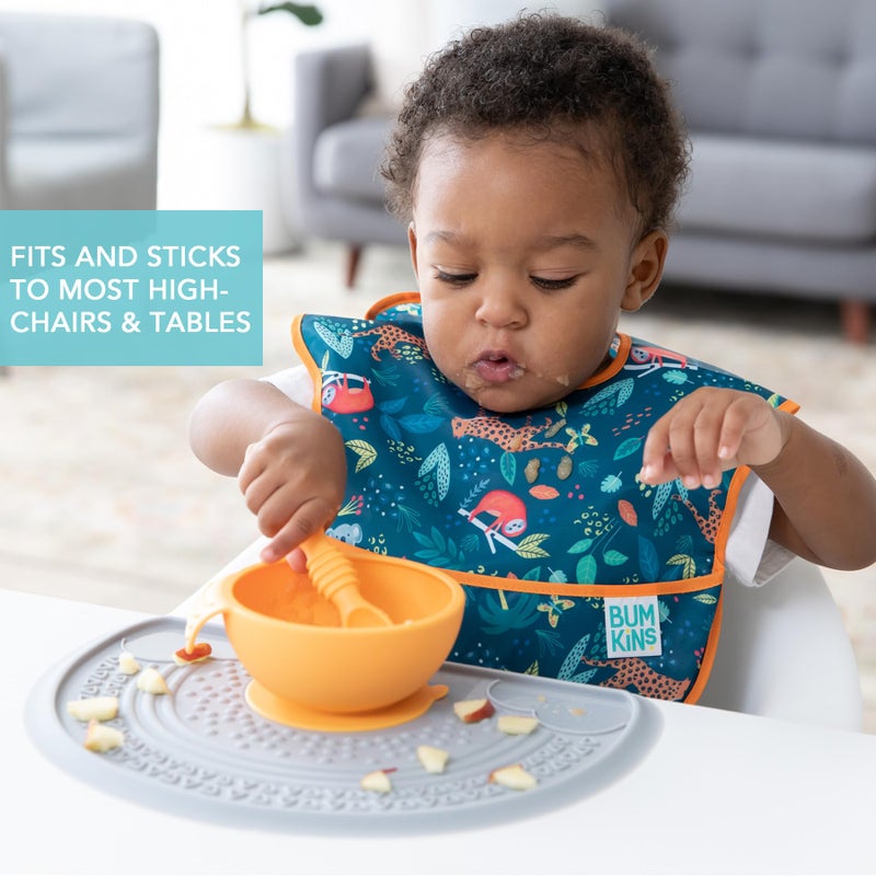 Bumkins Baby Bowl, Silicone Feeding Set with Suction for Baby and Toddler, Includes Spoon and Lid, First Feeding Set, Training Essentials for Baby Led Weaning for Babies 4 Months Up, Tangerine - Image 3