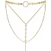 Suyi Stylish Layered Sequins Choker Necklace with Thin Long Chain Pendant for Women Lady Crystal Gold - Image 2