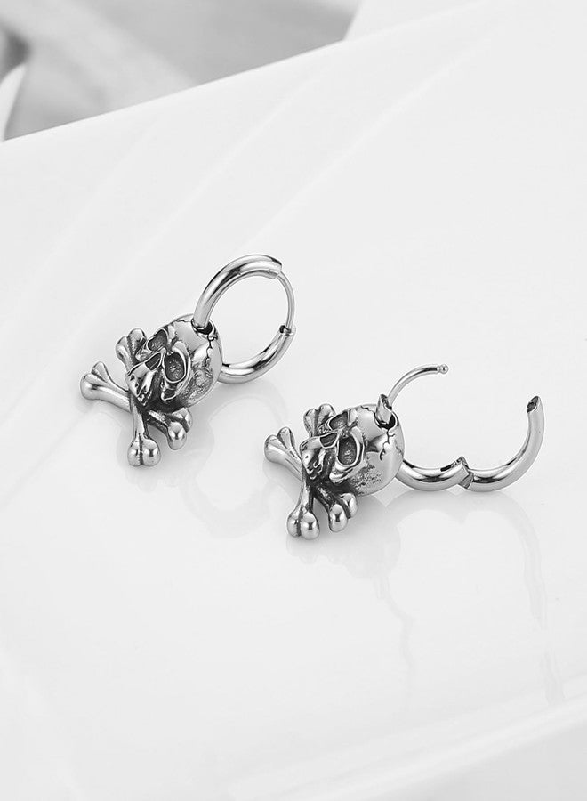 HZMAN Gothic Pirate Skull Earring for Men Women Stainless Steel Punk Retro Dangle Drop Earrings - Image 5