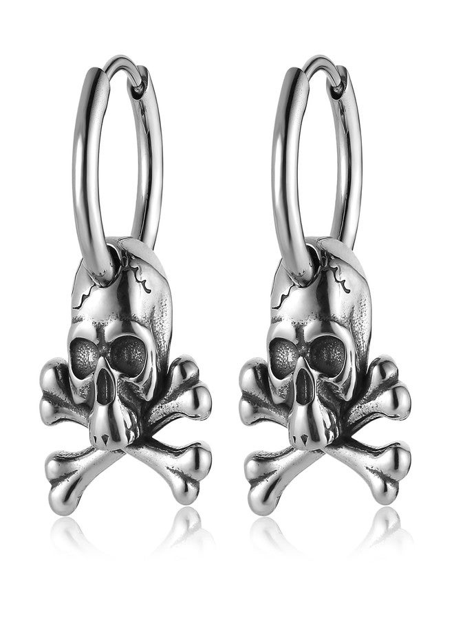 HZMAN Gothic Pirate Skull Earring for Men Women Stainless Steel Punk Retro Dangle Drop Earrings - Image 1