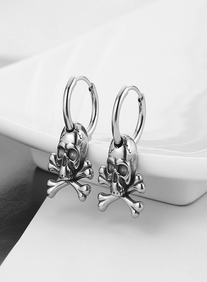 HZMAN Gothic Pirate Skull Earring for Men Women Stainless Steel Punk Retro Dangle Drop Earrings - Image 4