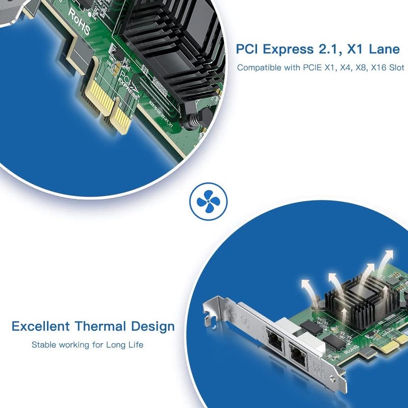 HYFIBER H!Fiber Gigabit Dual NIC with Intel 82571 Chip, 1Gb Network Card Compare to Intel E1G42ET NIC, 2 RJ45 Ports, PCI Express X1, Ethernet Card with Low Profile for Windows/Windows Server/Linux - Image 4