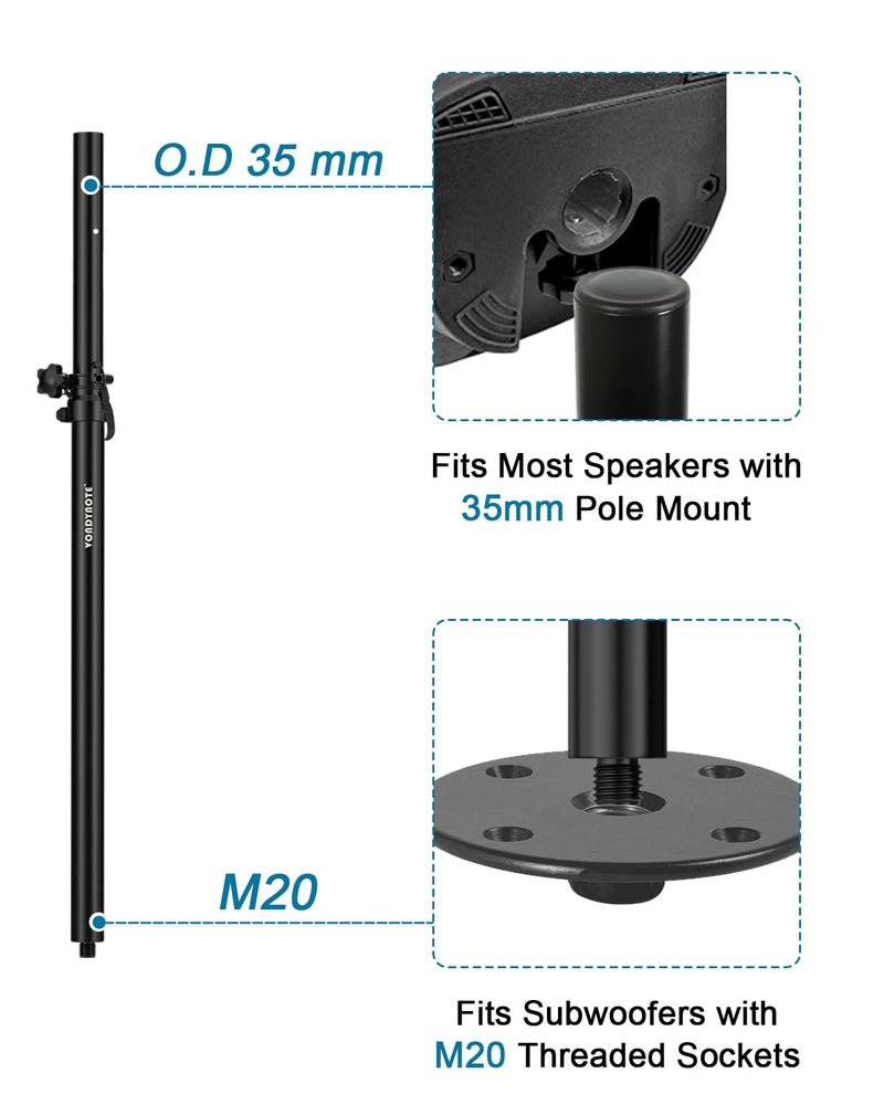 Vondynote Set of 2 Speaker Pole for Subwoofer Height Adjustable Fits M20 Threaded Mount and 35mm Mount Speaker Extender - Image 3