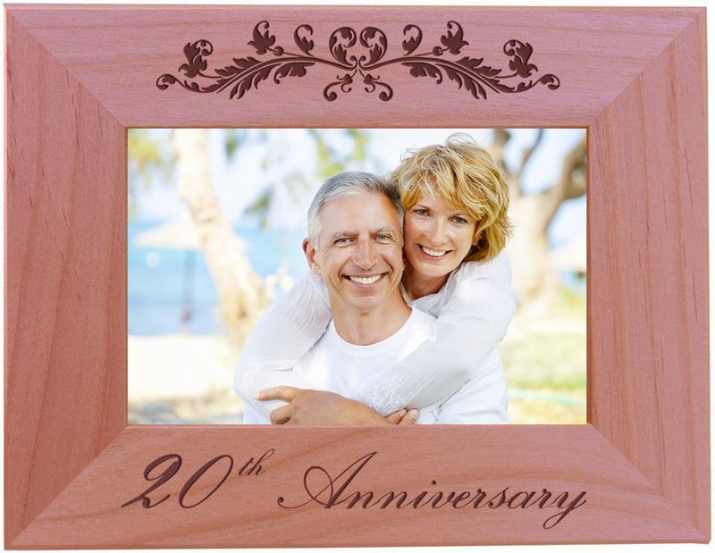 CustomGiftsNow 20th Anniversary Engraved Natural Alder Wood TabletopHanging Wooden Wedding Picture Frame 4x6inch Horizontal 4x6inch Horizontal