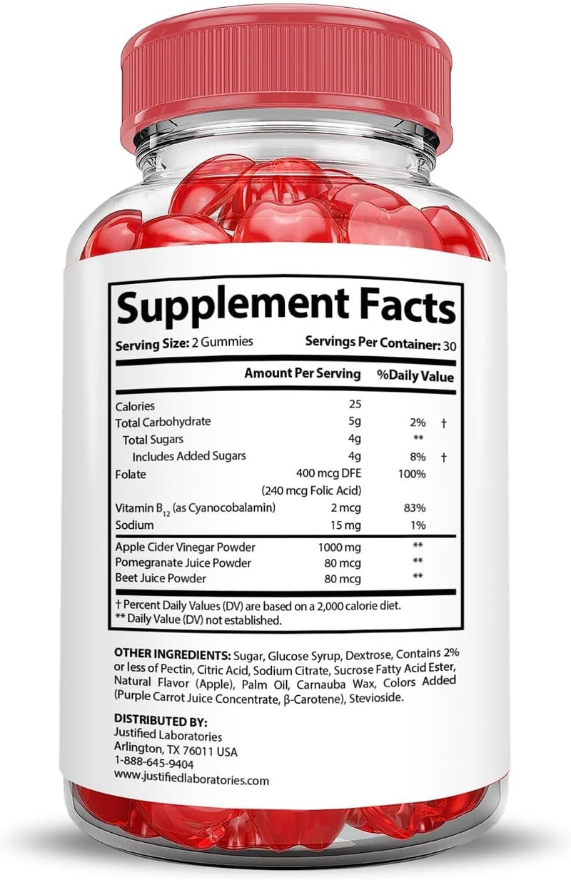 Justified Laboratories Luxe Keto ACV Gummies Advanced Formula 1000MG Luxe Keto Gummies Apple Cider Vinegar Formulated with Pomegranate Beet Juice Powder B12 Vegan Non GMO 60 Gummys - Image 2