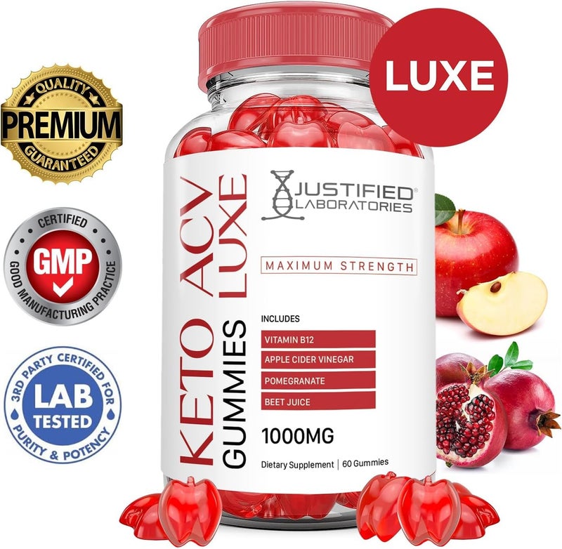 Justified Laboratories Luxe Keto ACV Gummies Advanced Formula 1000MG Luxe Keto Gummies Apple Cider Vinegar Formulated with Pomegranate Beet Juice Powder B12 Vegan Non GMO 60 Gummys - Image 3