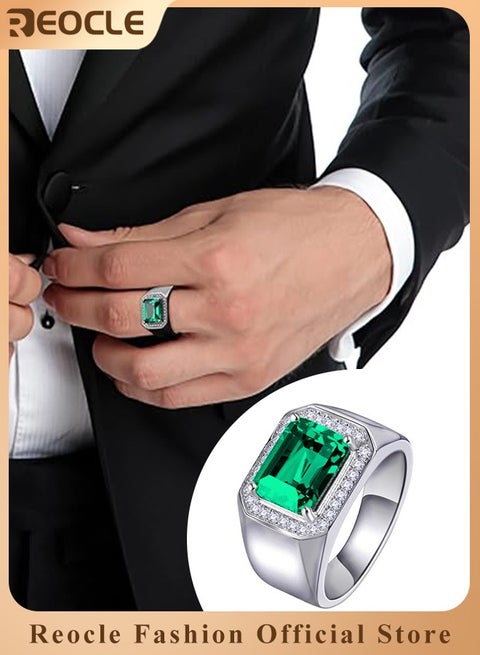 Men's Gem Ring Zircon Ring Classical Gem Stone Engagement Jewelry Luxury Thumb Ring for Father Dad and Gentlemen as Gifts