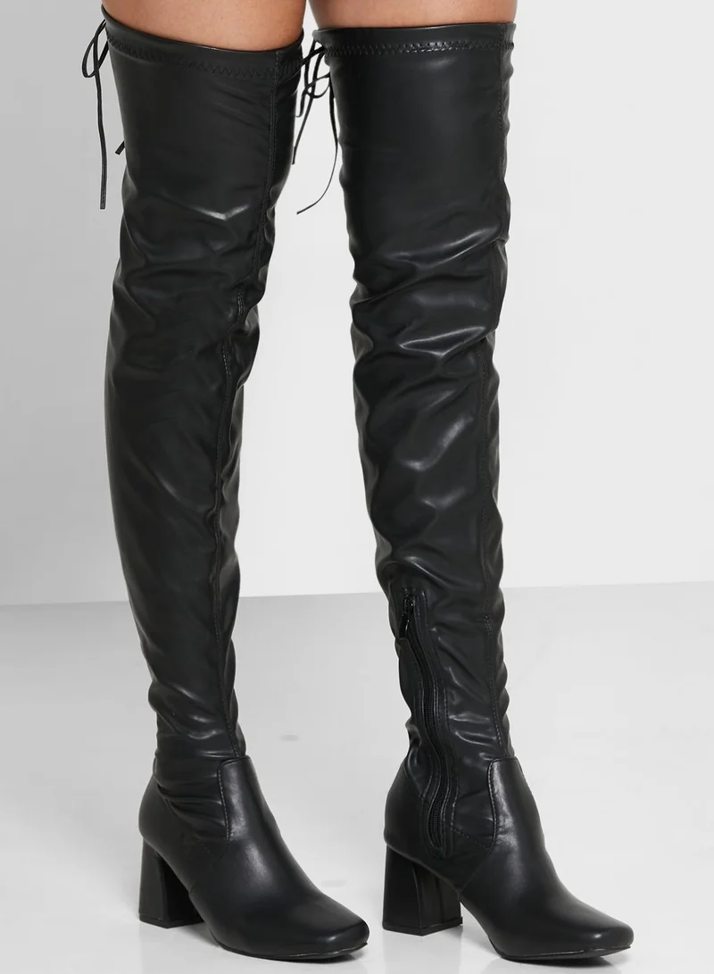 ELLA PU Tie Up Otk Boots Black