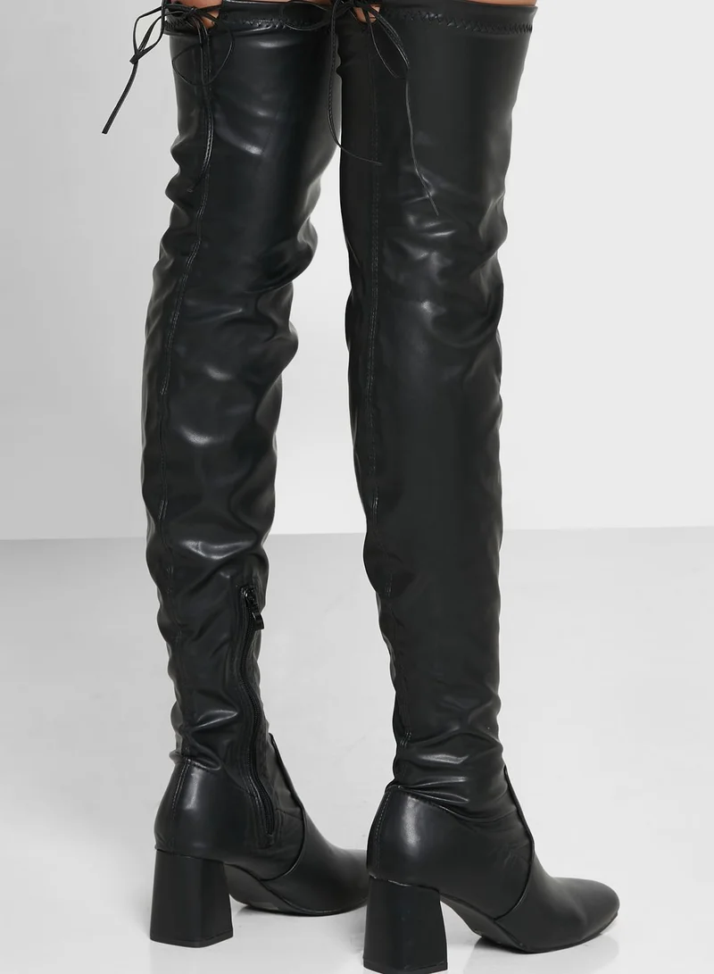 ELLA PU Tie Up Otk Boots Black