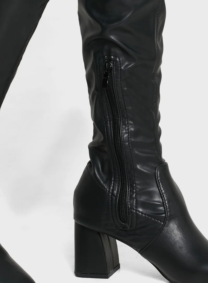 ELLA PU Tie Up Otk Boots Black