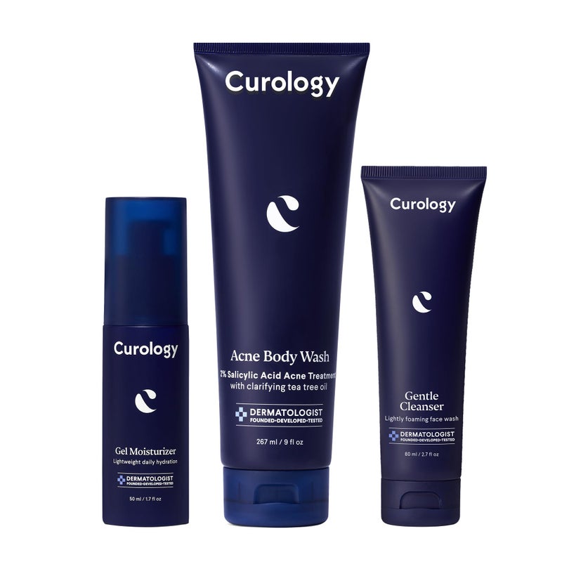 Curology Everyday Skincare Bundle, Gentle Facial Cleanser, Acne Body Wash (2% Salicylic Acid), and Daily Gel Face Moisturizer with Hyaluronic Acid - Image 1