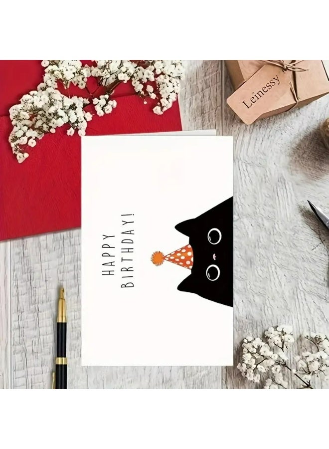 Kandid Birthday Greeting Card with Envelope, Design Print (Cute Black Cat Birthday Card)  - Image 1