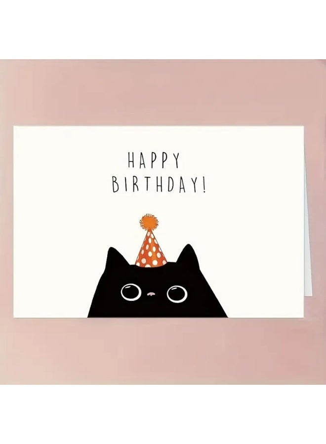 Kandid Birthday Greeting Card with Envelope, Design Print (Cute Black Cat Birthday Card)  - Image 2