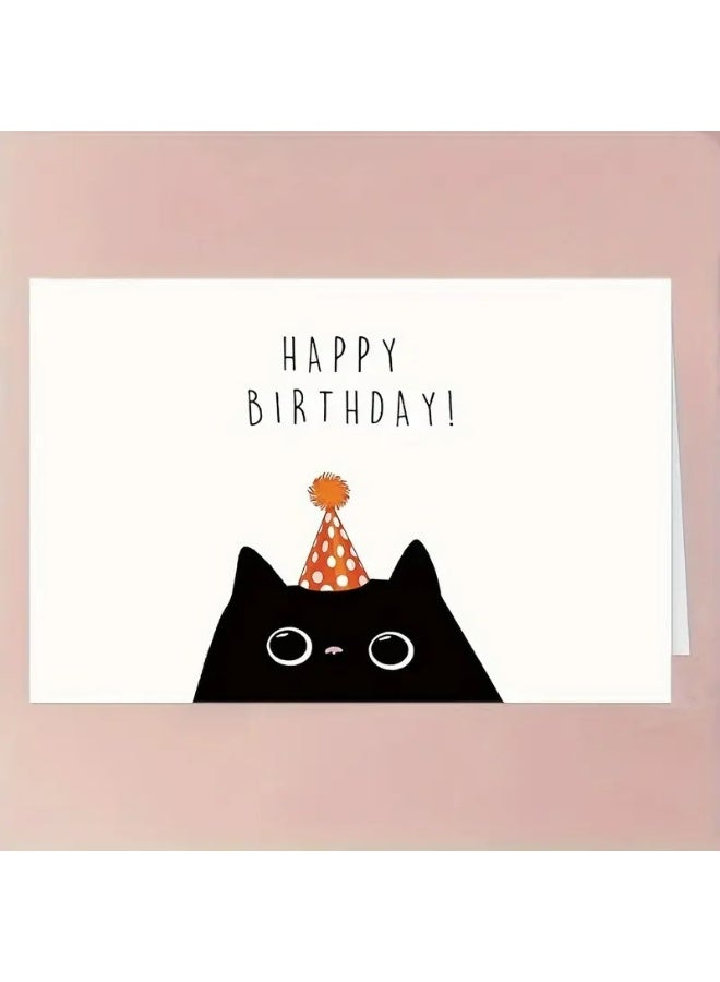 Kandid Birthday Greeting Card with Envelope, Design Print (Cute Black Cat Birthday Card)  - Image 5