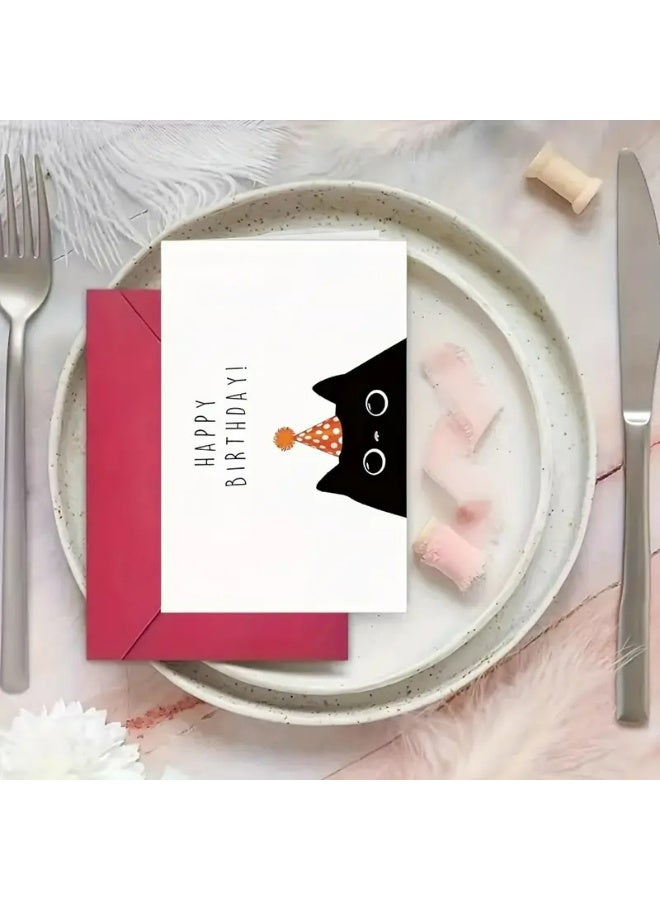Kandid Birthday Greeting Card with Envelope, Design Print (Cute Black Cat Birthday Card)  - Image 4