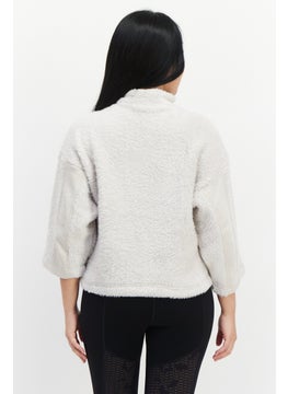 Reebok Women Sportswear Fit Faux Fur Sweater, Beige  - Image 3