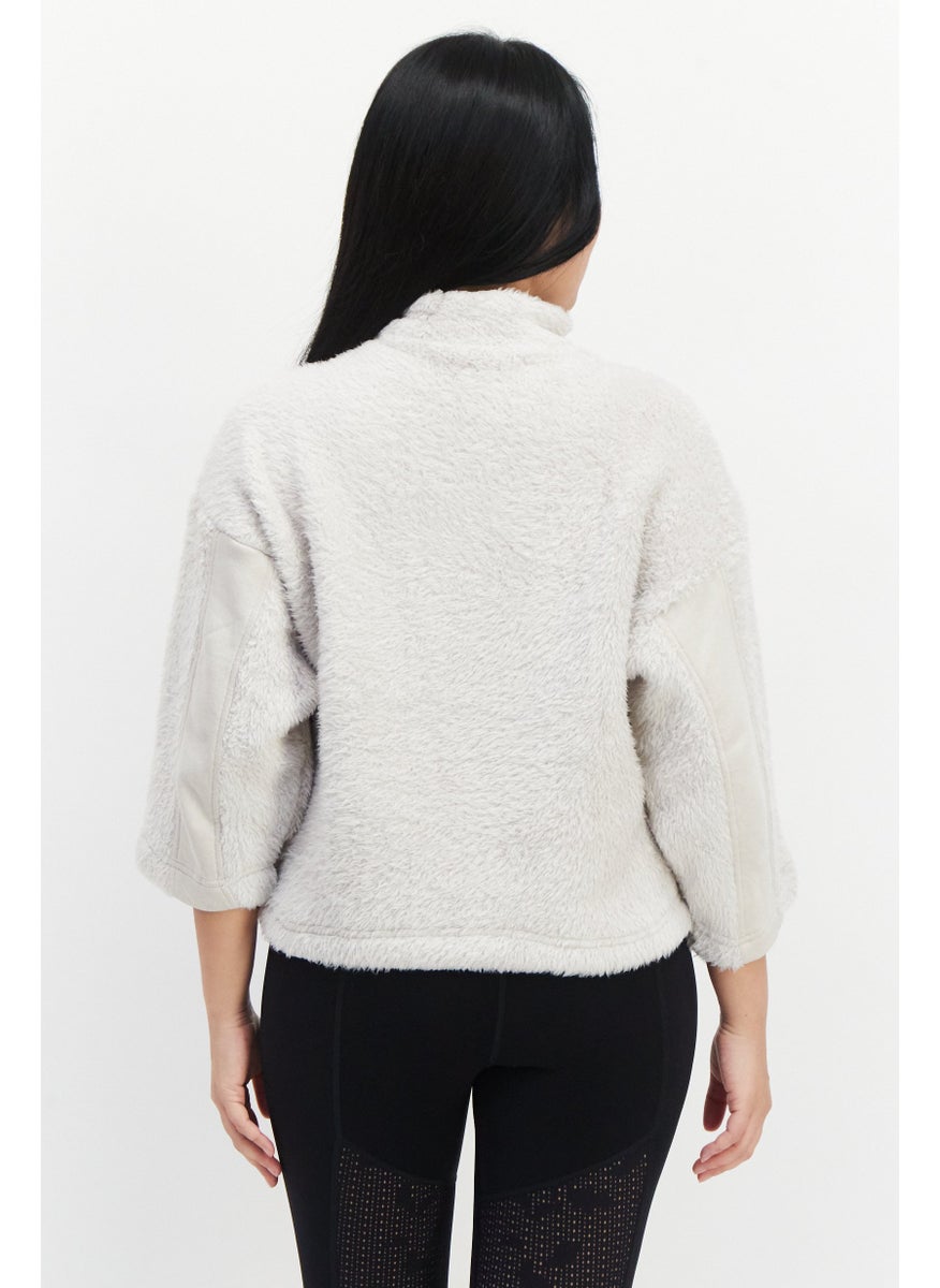 Reebok Women Sportswear Fit Faux Fur Sweater, Beige  - Image 3