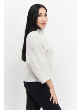 Reebok Women Sportswear Fit Faux Fur Sweater, Beige  - Image 2