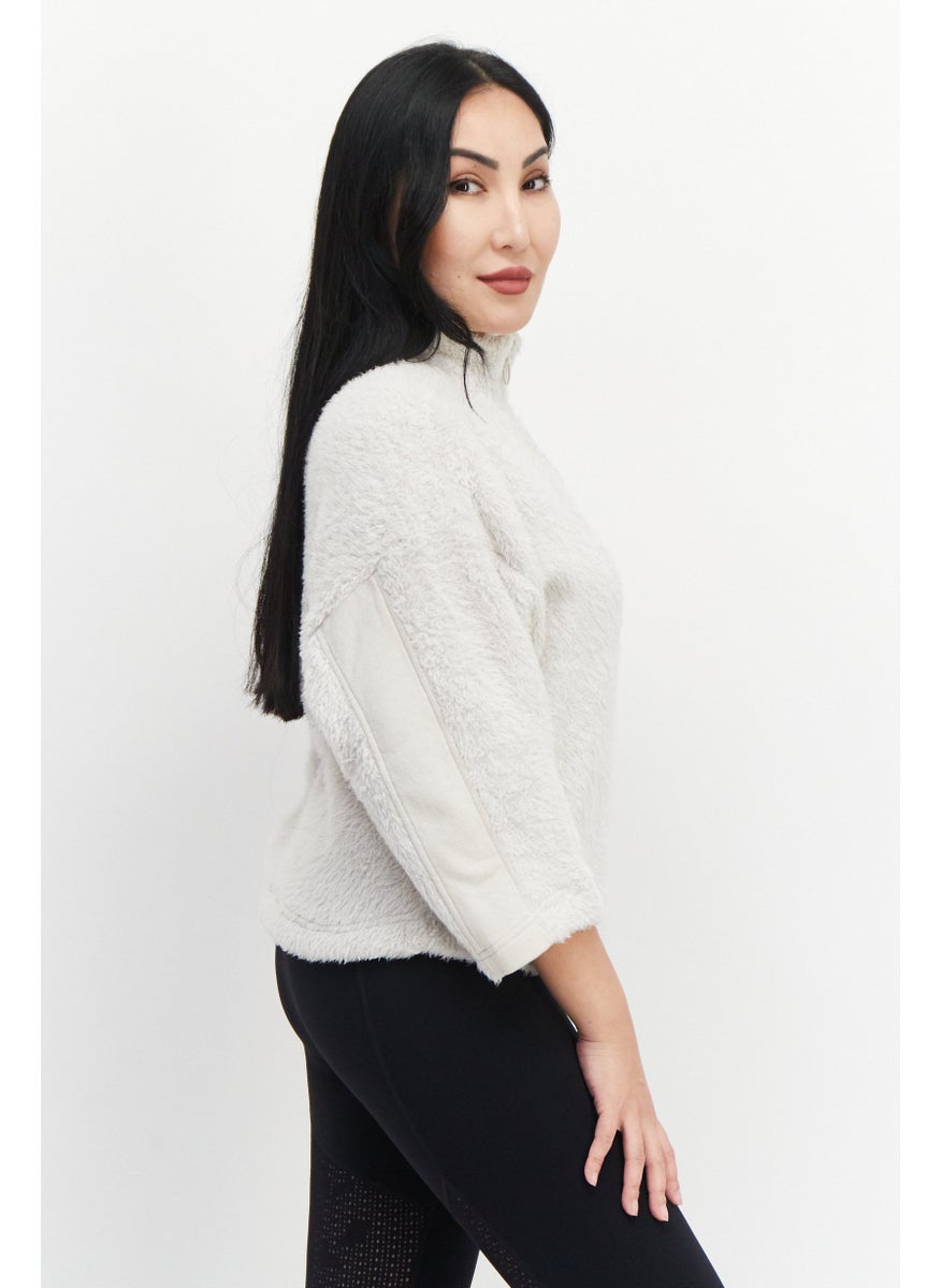 Reebok Women Sportswear Fit Faux Fur Sweater, Beige  - Image 2