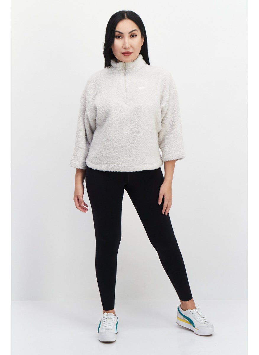 Reebok Women Sportswear Fit Faux Fur Sweater, Beige  - Image 4