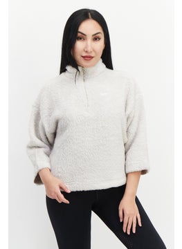Reebok Women Sportswear Fit Faux Fur Sweater, Beige  - Image 1