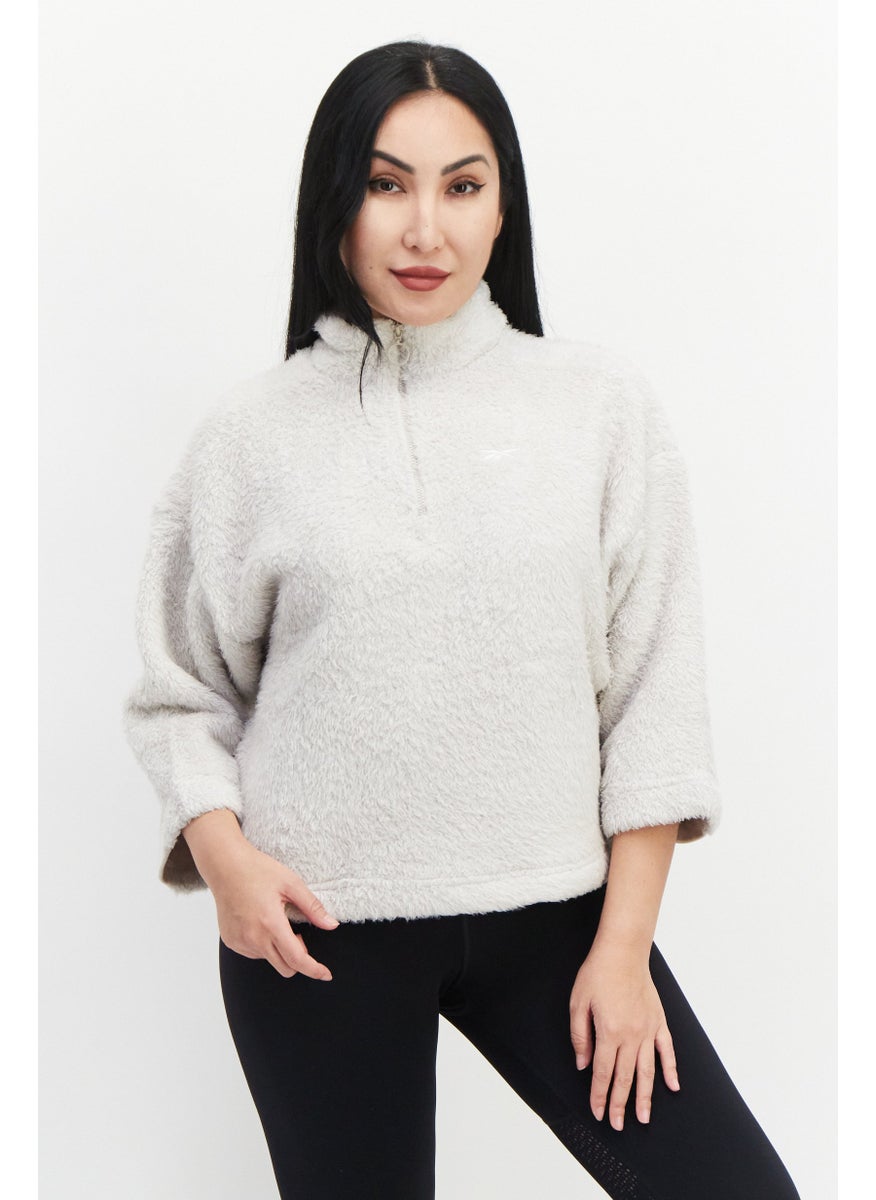 Reebok Women Sportswear Fit Faux Fur Sweater, Beige  - Image 1