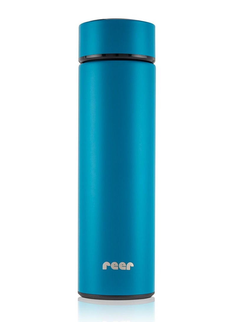Reer ColorDesign Insulated Flask, 450 ml Blue, Stainless Steel Double Wall Vacuum Bottle, Leak-Proof Lid, Hygienic, Keeps Water Warm and Cold for up to 24 Hours. - Image 1