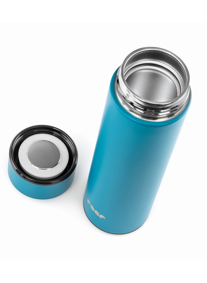 Reer ColorDesign Insulated Flask, 450 ml Blue, Stainless Steel Double Wall Vacuum Bottle, Leak-Proof Lid, Hygienic, Keeps Water Warm and Cold for up to 24 Hours. - Image 2