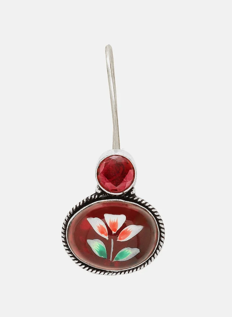 Priyaasi Plated Ruby Studded Floral Oxidised Drop Earrings