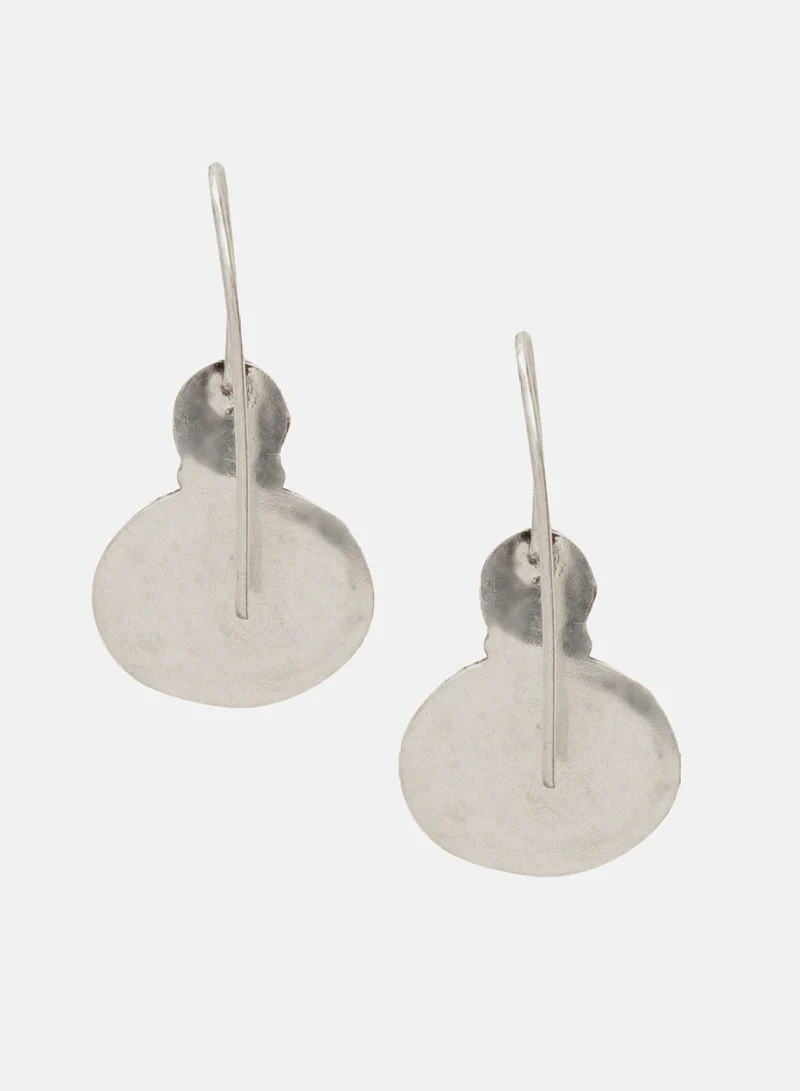 Priyaasi Plated Ruby Studded Floral Oxidised Drop Earrings