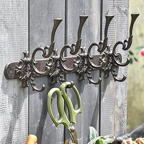 Sungmor Vintage Cast Iron Wall Hook Rack - Ornate 4-Hooks Coat and Hat Organizer - Heavy Duty Decorative Hanger for Entryway, Bathroom, or Mudroom - Retro Court Style & Rustic Bronze Finish - Image 1