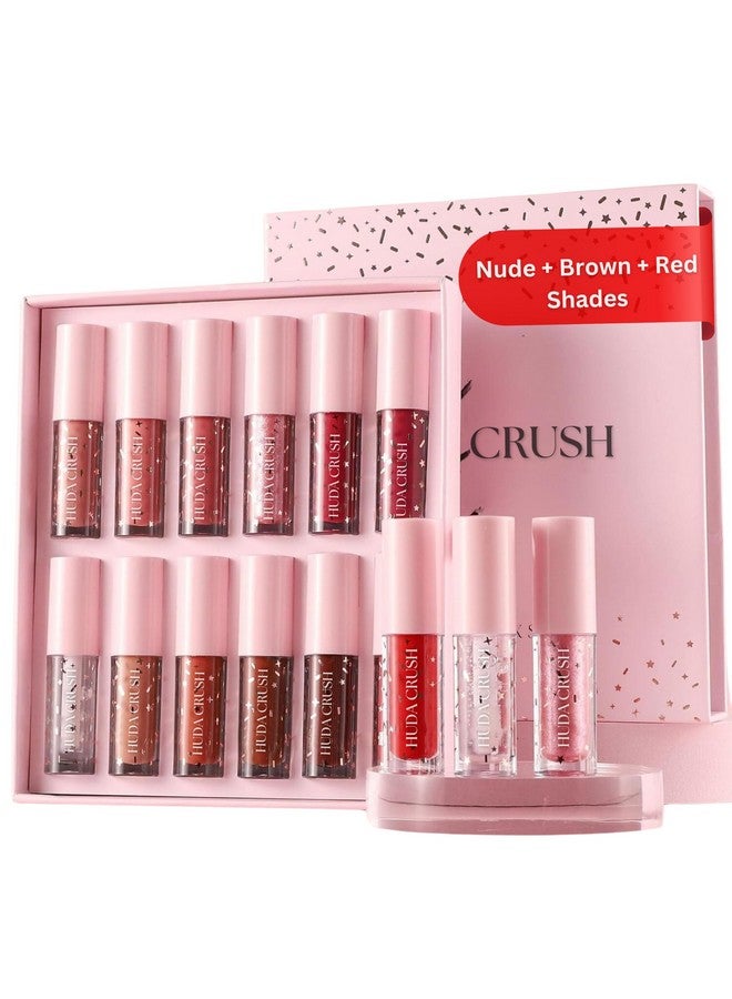 HUDACRUSH 12Pcs Lipstick Combo Set, Christmas Gifts For Women, Long Lasting Lipstick Waterproof Matte Liquid Lipsticks, Red, Brown Nude Lipstick Shade, Ideal Lipstick For Dusky Skin Tone & Indian Tone - Image 1