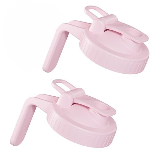AoeJarry 2 Pack Wide Mouth Mason Jar Lids with Leak-Proof Seal, Mason Jar Pour Spout Lid with Flip Cap and Handle, Plastic Canning Lids for Milk, Salad, Dressing, Drinking Storage Bottle, Pink - Image 1