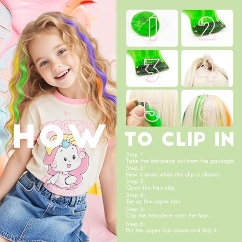 Dreamlover Colored Hair Extensions for Kids, Crazy Hair Day Accessories for Girls, 24 Pieces - Image 3