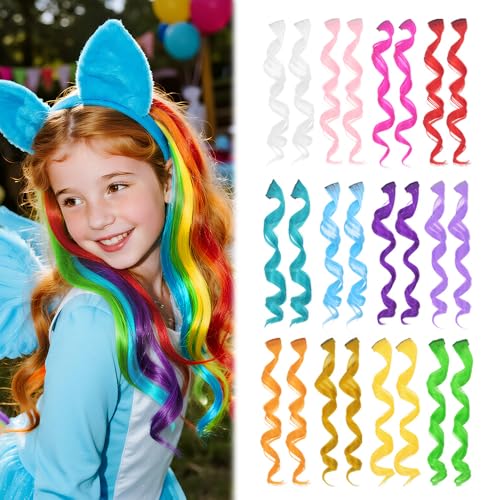 Dreamlover Colored Hair Extensions for Kids, Crazy Hair Day Accessories for Girls, 24 Pieces - Image 1