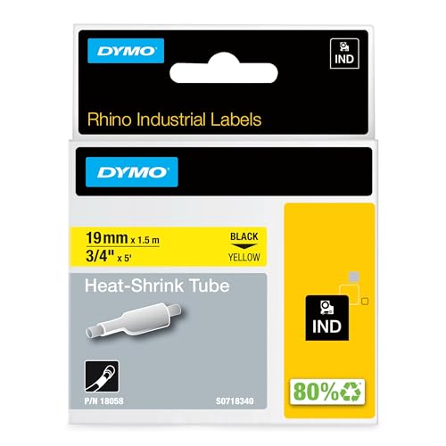 Dymo أنابيب ملصقات كابلات DYMO Rhino الصناعية القابلة للانكماش الحراري 19 مم × 1.5 م طباعة سوداء على أصفر لصانعي ملصقات Rhino - Image 3