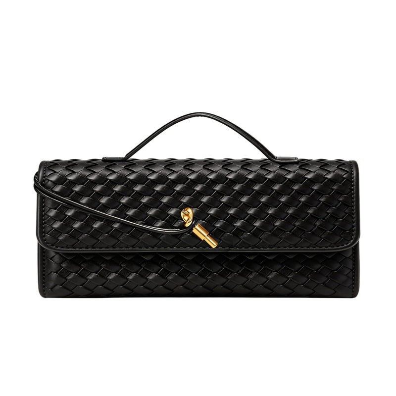 JYG Woven Handbag for Women Fashion Evening Shoulder Bag PU Leather Handmade Clutch Purse Dark Black Casual Crossbody Bags 2024 - Image 1