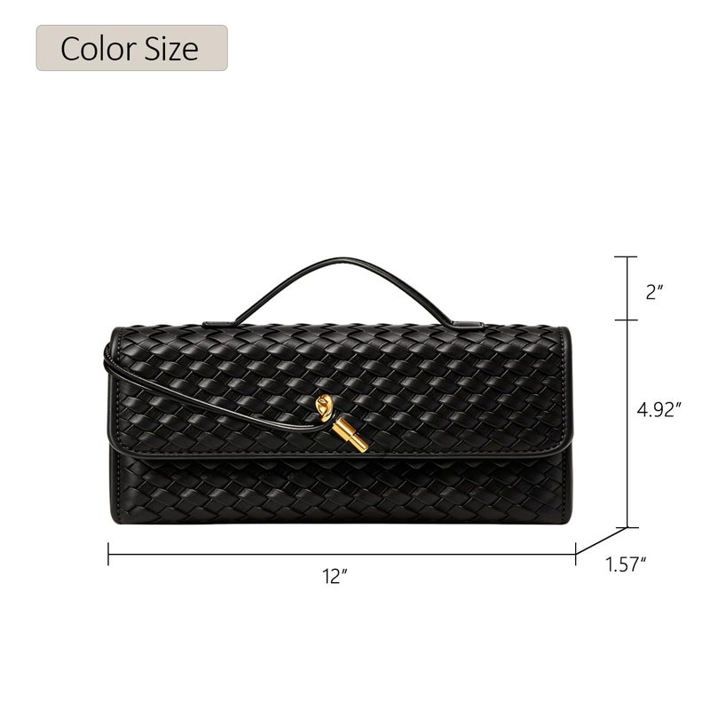 JYG Woven Handbag for Women Fashion Evening Shoulder Bag PU Leather Handmade Clutch Purse Dark Black Casual Crossbody Bags 2024 - Image 5