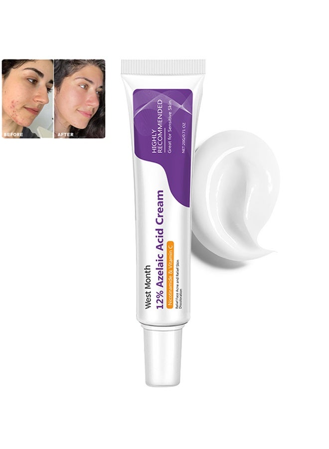 West&Month 12% Azelaic Acid Serum, Hyaluronic Acid & Niacinamide for Redness Relief Face, Dark Spot, Rosacea Acne, Balance Excess Sebum, Brightening Serum for All Skin Types 20g - Image 1