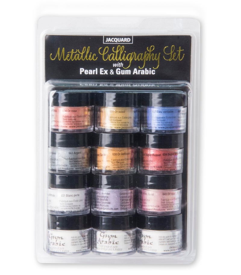 Jacquard Pearl Ex Pigment Powder Metallic Calligraphy Set 3 Gram Jars for Epoxy Resin Watercolors Calligraphy Ink Clay