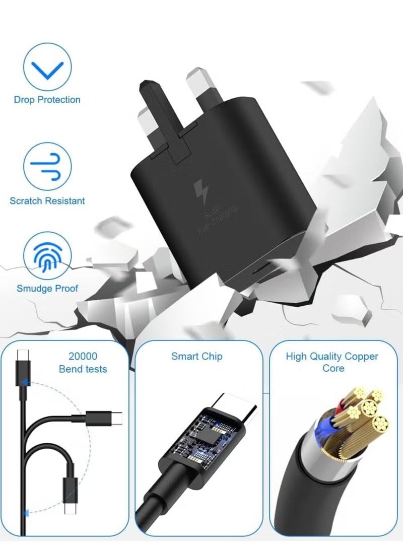 BORTONY 25W Fast Type C Charger for Samsung Galaxy A15 A55 A54 A35 A34 A25 A05 S24 S23 S22 S21 S20 Z Fold5 Z Flip5 Tablet USB C Super Fast Charging Adapter Plug with Cable - Image 4