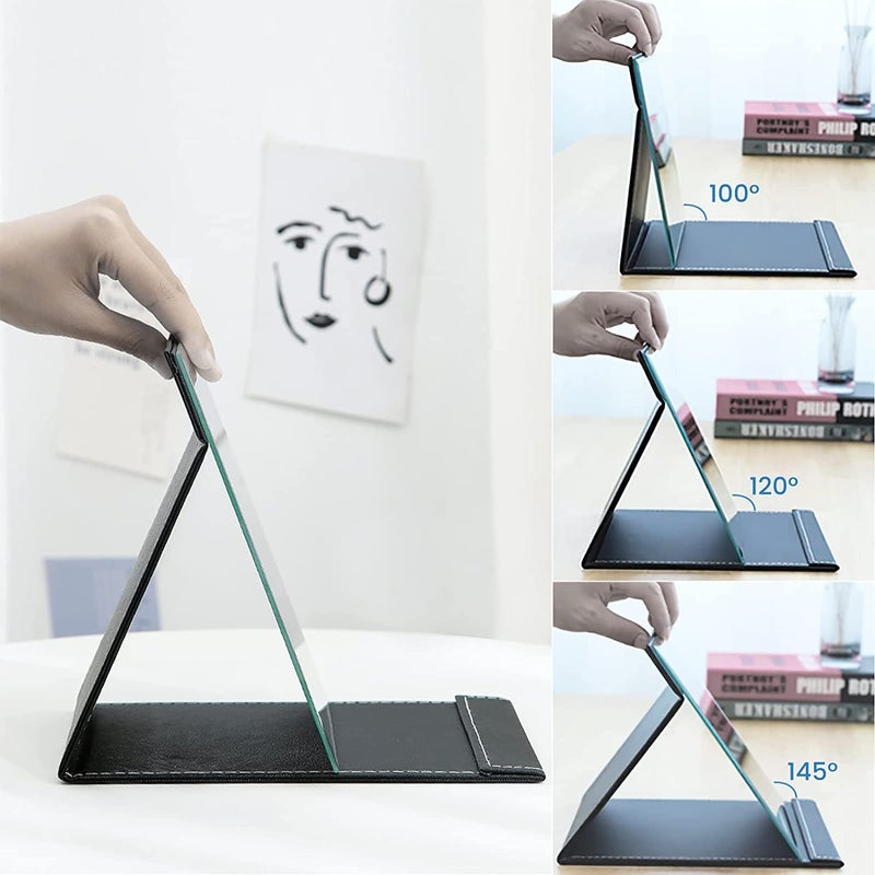 TOMATUS TOMATUS Portable Folding Mirror Makeup Mirror with Stand for Office Desk Vanity Table Travel Pack of 2 Black  - Image 4