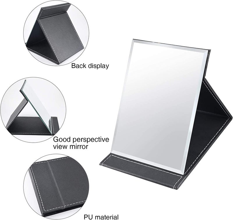 TOMATUS TOMATUS Portable Folding Mirror Makeup Mirror with Stand for Office Desk Vanity Table Travel Pack of 2 Black  - Image 3
