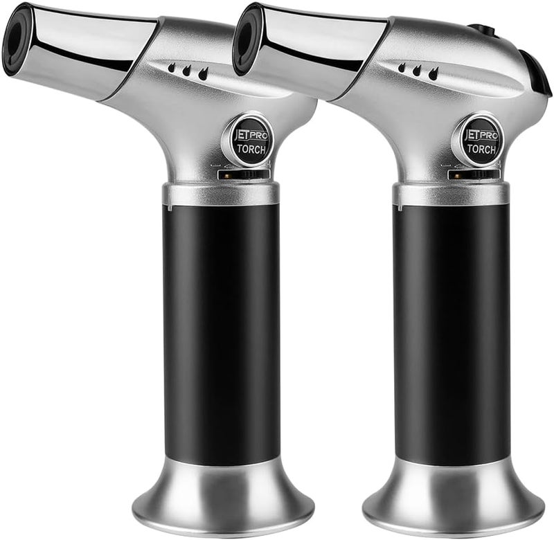 Butane Kitchen Torch Lighter Cooking Refillable Torch with Adjustable Flame and Safety Lock for Desserts BBQ Kitchen (Butane Gas Not Included) (silver)