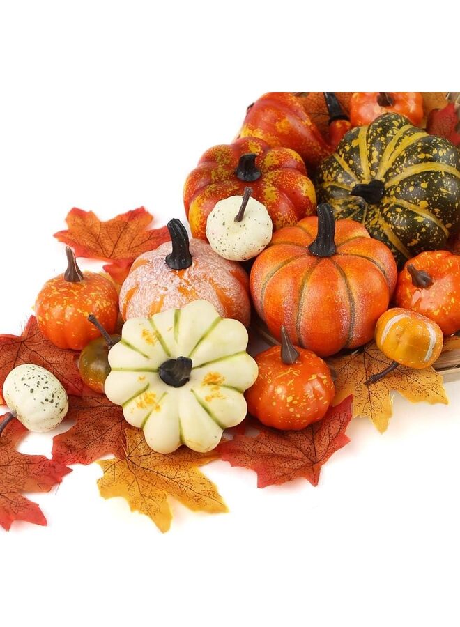50pcs Fall Pumpkins Decor Set, Mini Artificial Gourd Fall Leaves Acorns Decorations for Home, Fall Centerpieces for Tables, Thanksgiving Vase Filler, Harvest Farmhouse Table Tiered Tray - Image 1